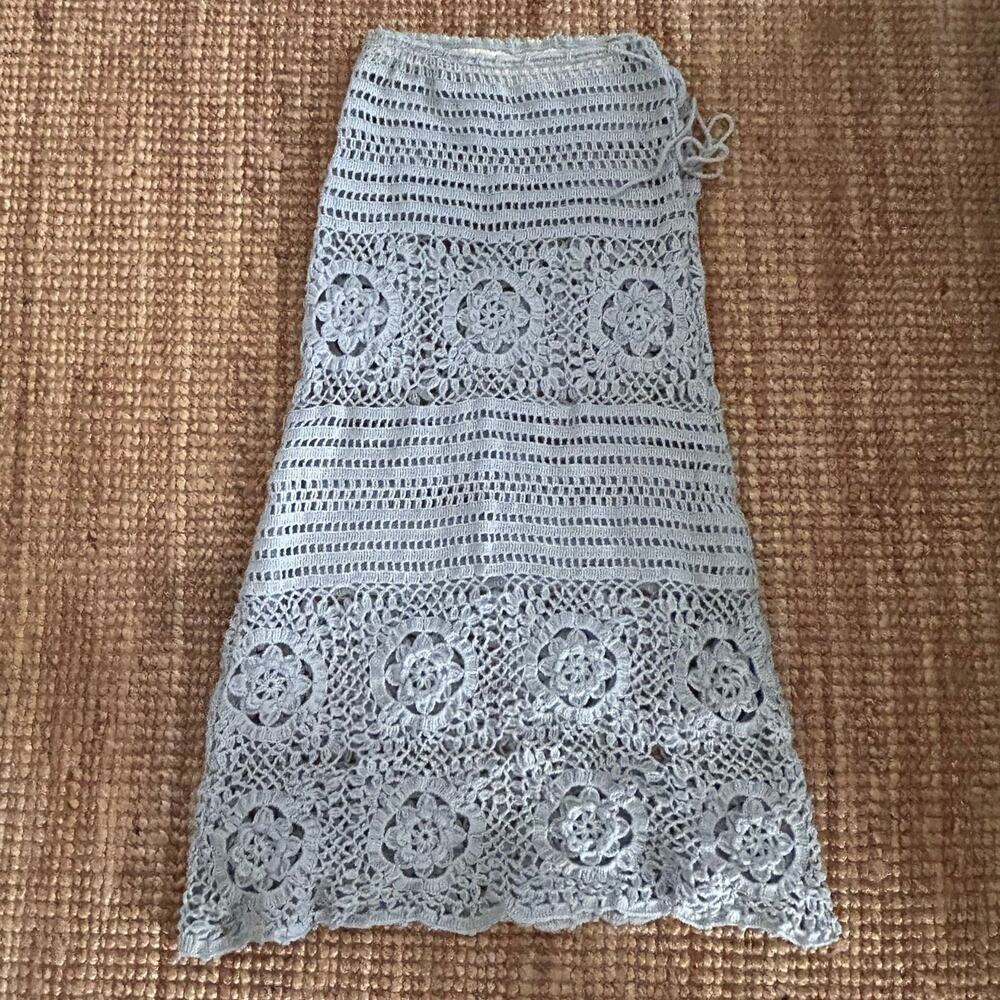 Vintage 60s/70s Handmade Light Blue Crochet Skirt